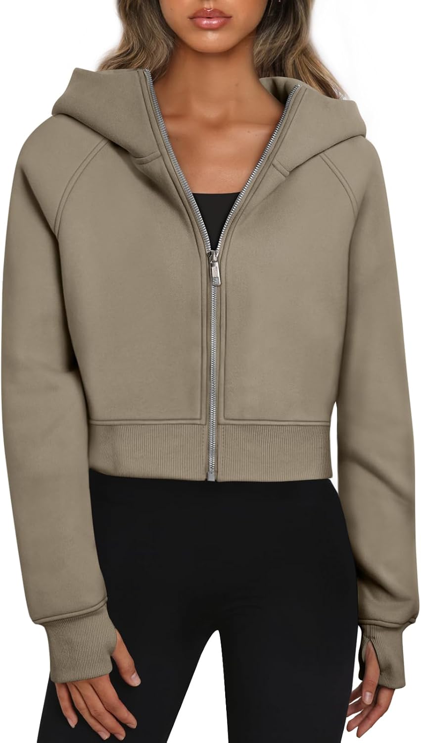 Trendy Queen Womens Zip Up Hoodies Jackets Cropped Sweatshirts Fleece Fall Outfits Casual Comfy Y2k Tops Winter Clothes 2026