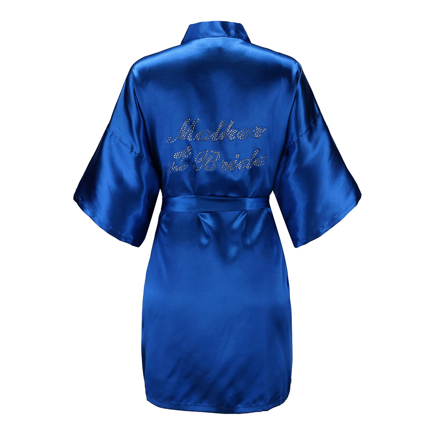 Women's One Size Silver Rhinestones Bride Bridesmaid Short Satin Robes for Wedding Party Getting Ready