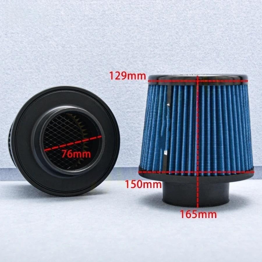 LUTFI Auto Filtro Aire Filtro De Aire Admisión Universal con Cabeza Seta, Limpiador Flujo 3'' Y 76mm(Blue)