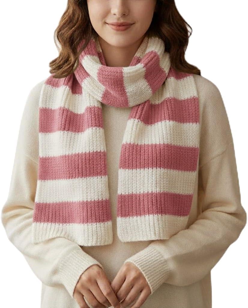 Striped Knit Scarf Winter Warm Soft Ribbed Long Rectangle Unisex Fashion Accessory Gift