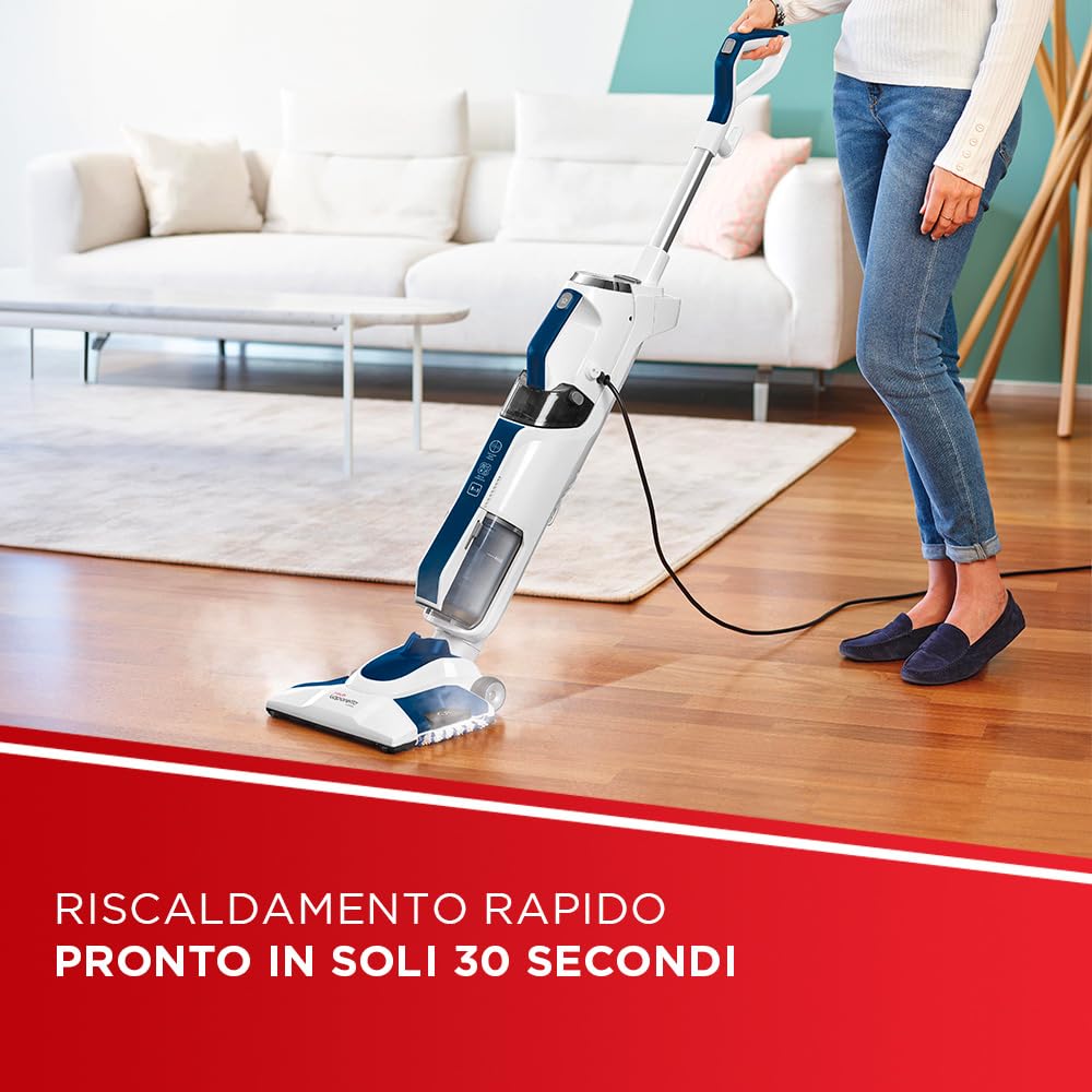 Polti Vaporetto 3 Clean Blue Aspirapolvere Lavapavimenti con Pulitore a Vapore Portatile, 3 Prodotti in 1, 14 Accessori, Aspirazione Ciclonica senza Sacco, Potenza Max 1800 W, Bianco e Blu