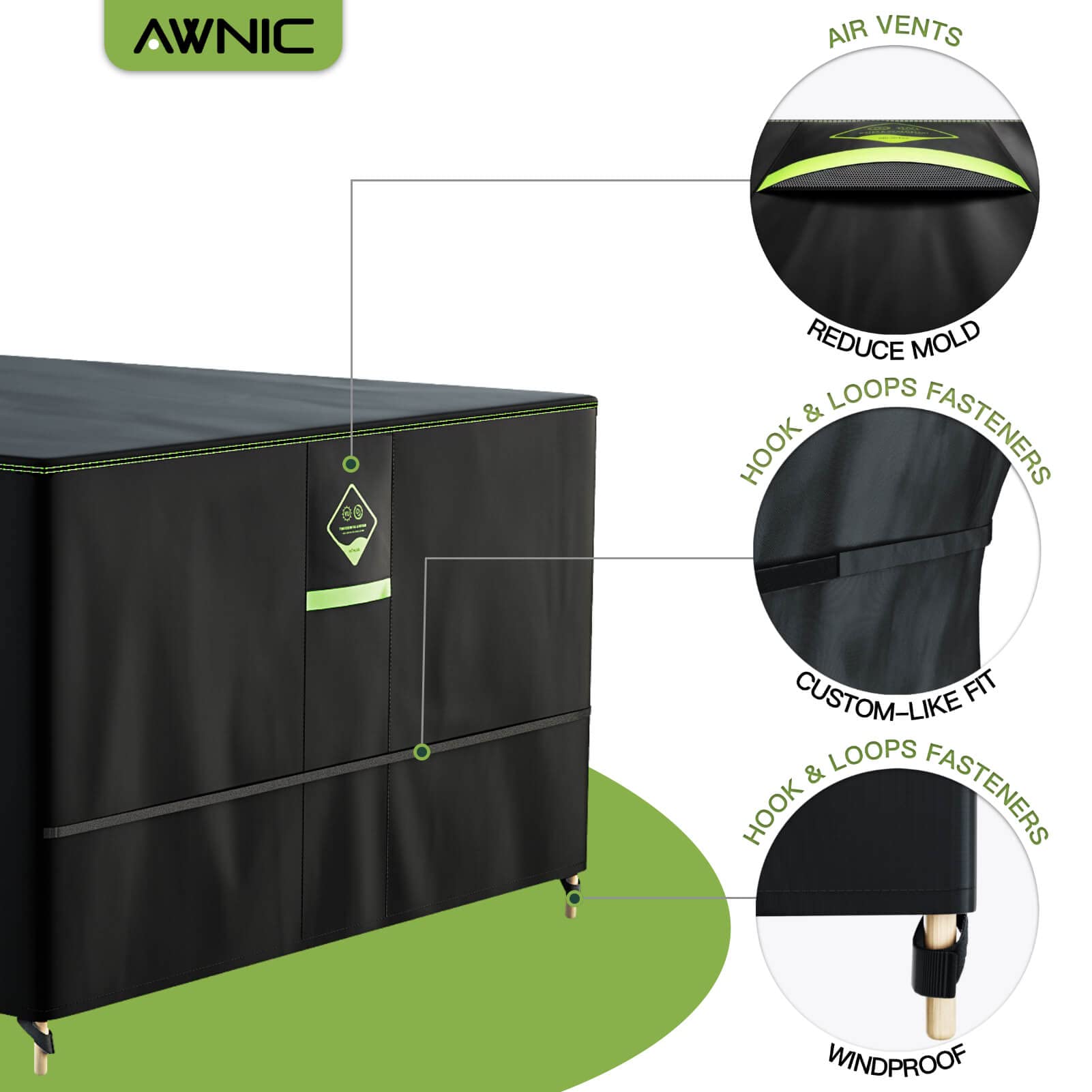 Housse De Protection Pour Table De Jardin 245x145x71cm – Oxford 420D Noir, Avec Cordon Et Boucles