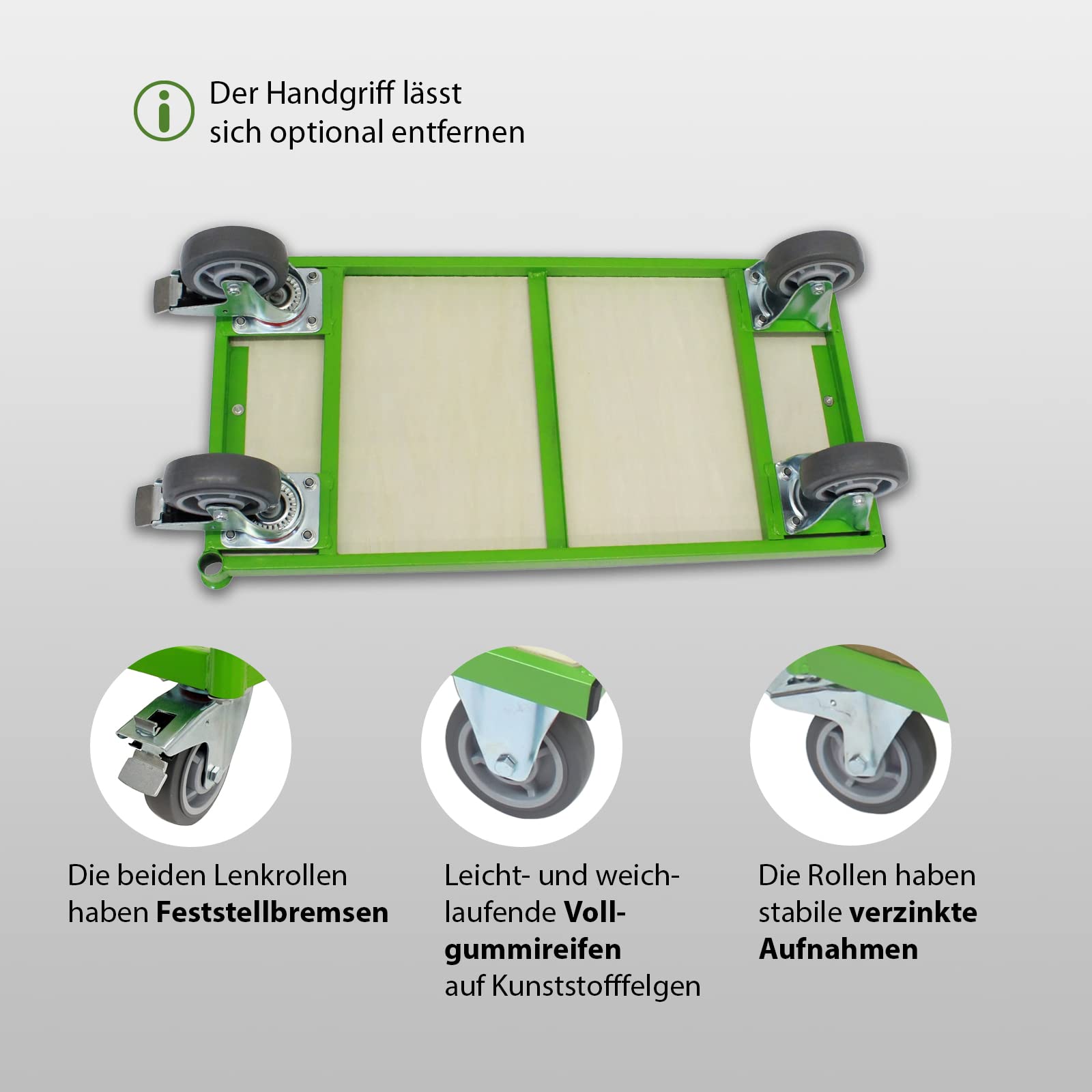 TRUTZHOLM Plattformwagen mit Feststellbremsen | 500 kg | 100 x 52 x 95 cm | Transportwagen Griff abnehmbar | Handwagen Magazinwagen Wagen