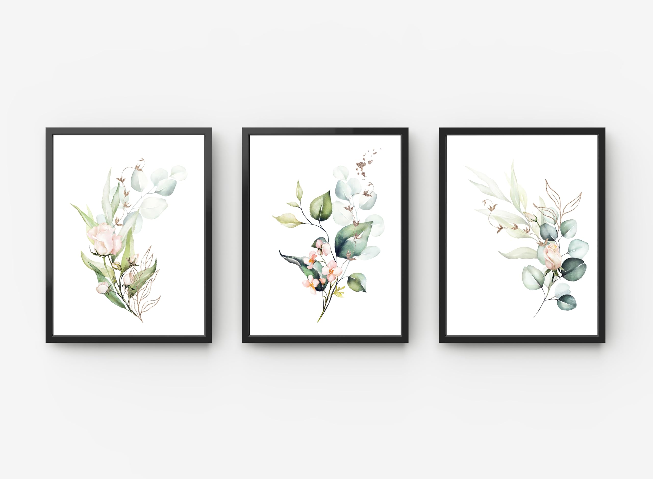 GIFTSHOPUK Botanical Leaf Prints,Flowers, Roses Wall Art, Leaves, Wall Art, Botanical Print, Living Room, Bedroom Prints Set of 3 Watercolour (Print Only - A5)