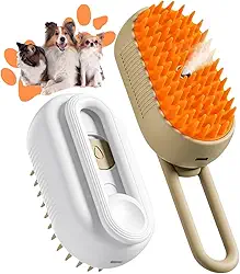 Escova Pet Vaporizada Para Remoção De Pelos Gatos Cães Cachorros Escova Recarregável Elétrica Pente Com Vapor Limpeza 3 em 1 (Café)