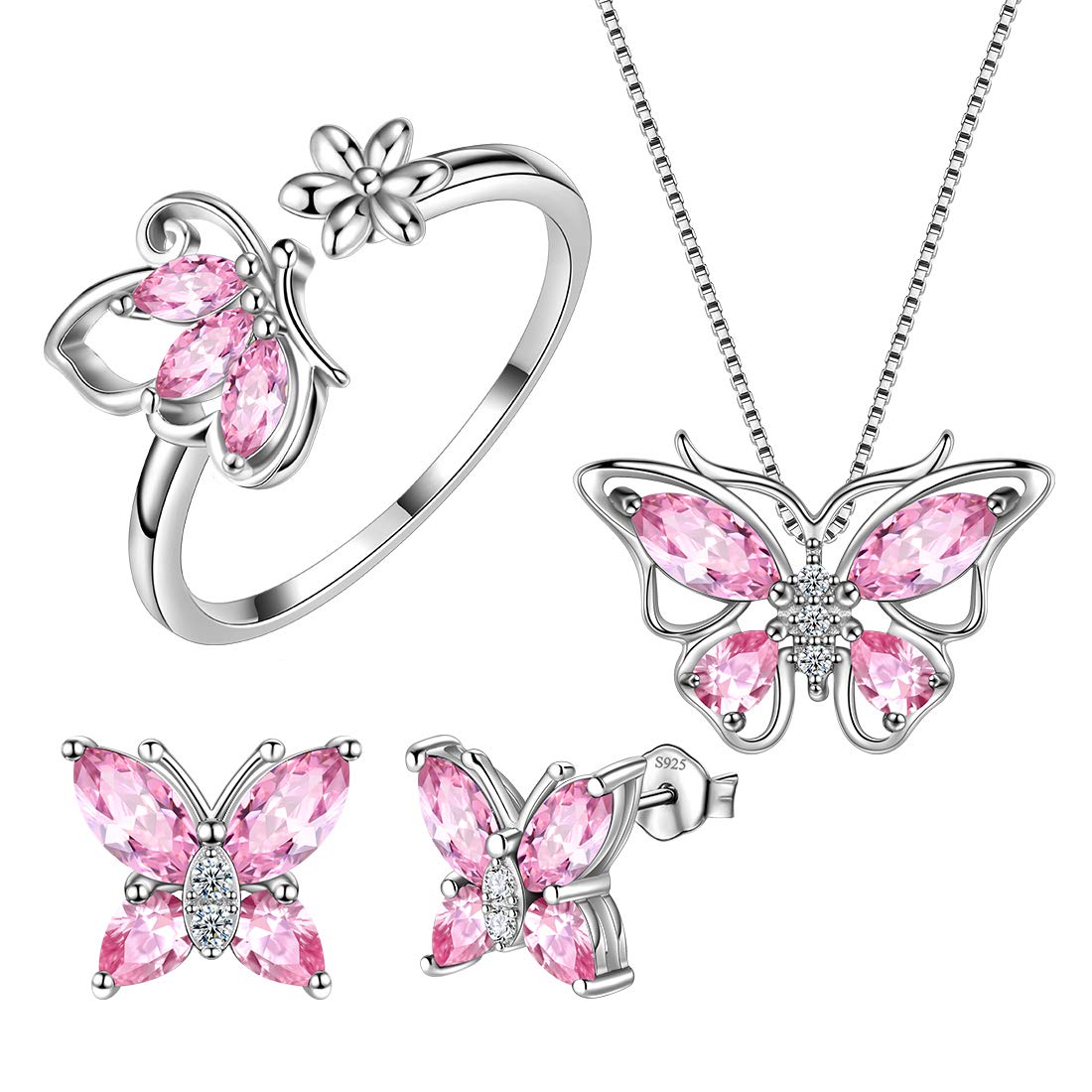 Aurora Tears Butterfly Jewelry Women 925 Sterling Silver Butterflies Necklace/Earrings/Rings Gift