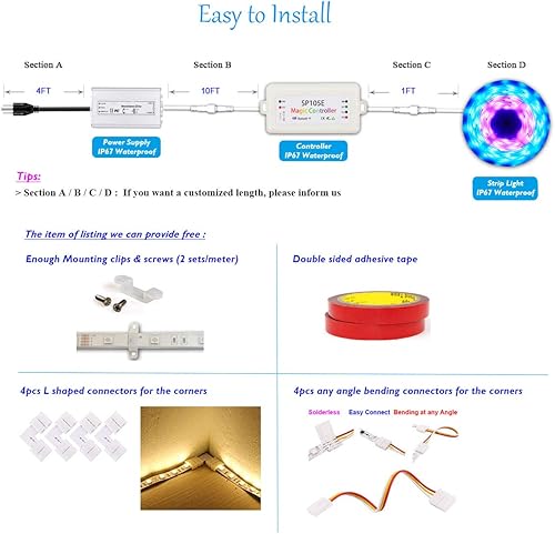 Miniatura 2 de 80FTRoll Chasing Effect WS2811 Pixeles 24V SMD 5050 Impermeable LED Tira de Luz Magic Dream Color Direccionable con controlador Bluetooth