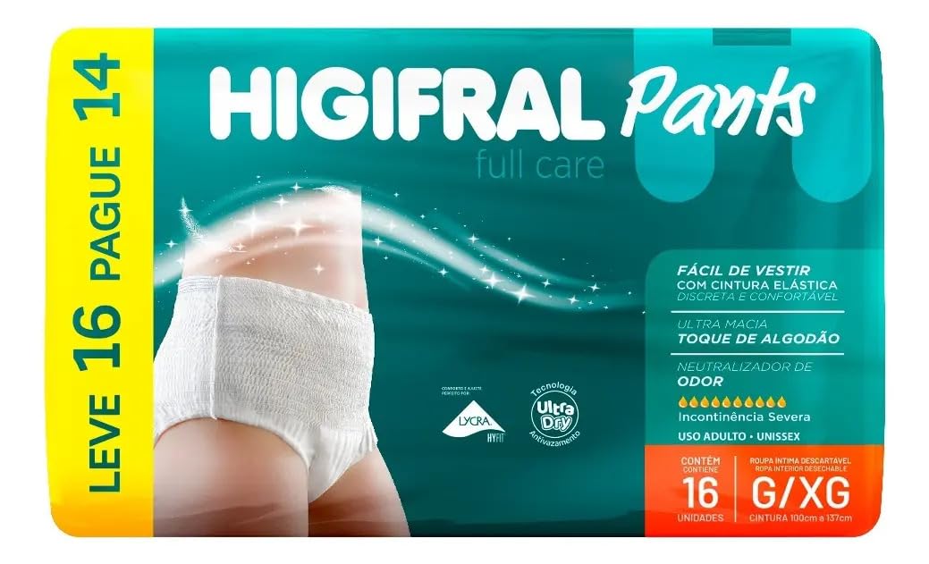 Fralda Geriátrica Higifral Pants G/XG 16 Unidades Cintura Elastica Lycra