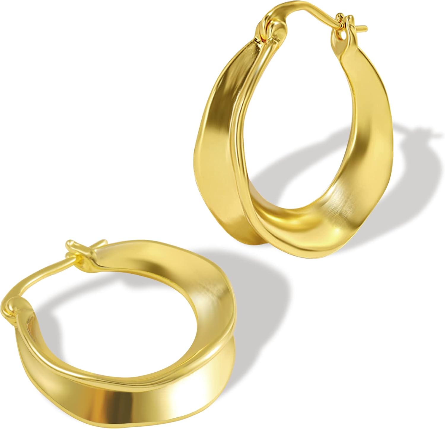 14K Gold Plated Sterling Silver Post Gold Hoop Earrings,Lightweight Chunky Gold Hoop Earrings for Women