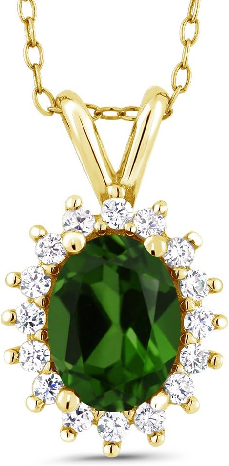 Gem Stone King 18K Yellow Gold Plated Silver Oval Gemstone Birthstone Pendant Necklace | Oval 8X6MM | Halo Pendant Necklace for Women | With 18 Inch Chain