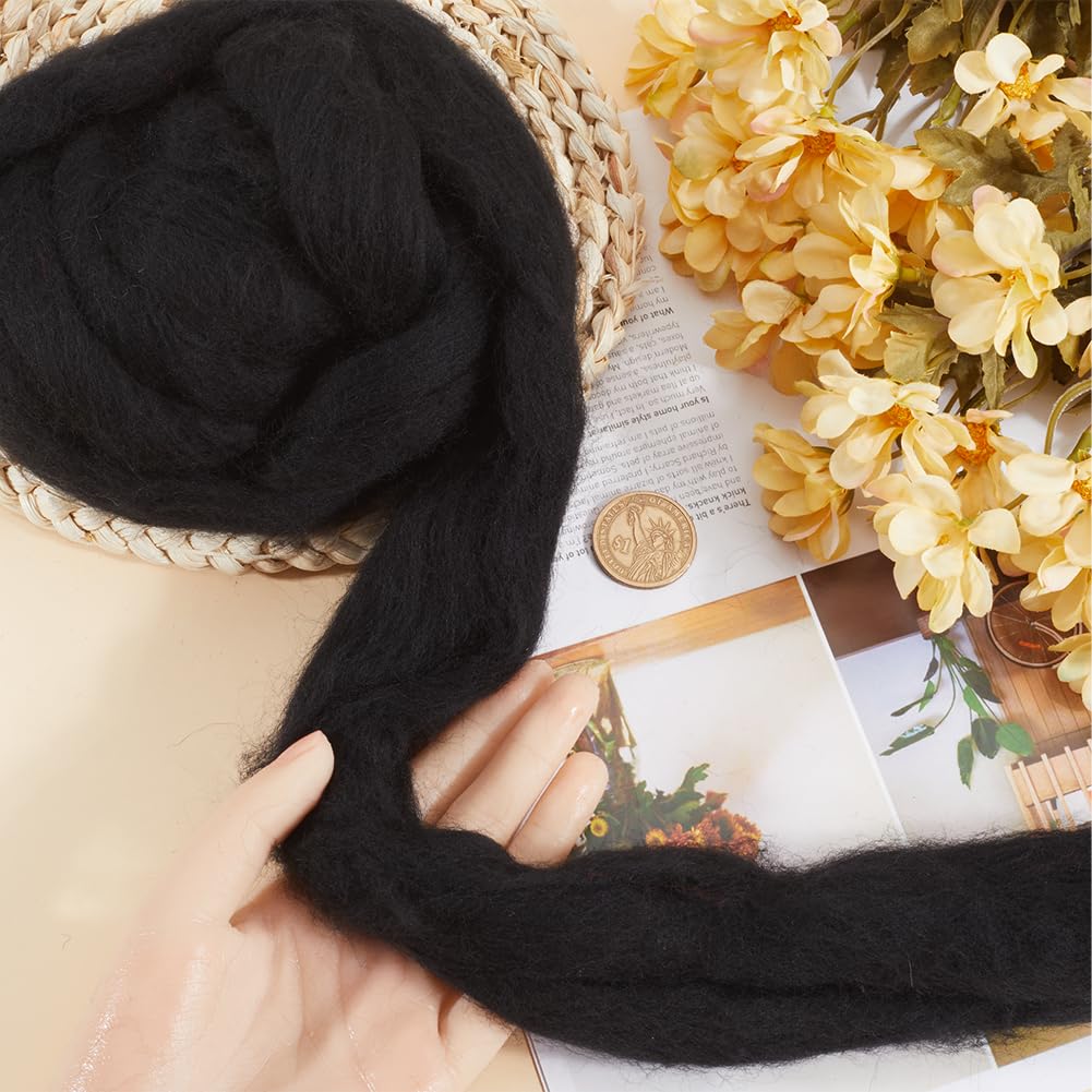 GORGECRAFT 100g Dyed Merino Wool Top Roving Black Needle Felting Wool Felting Yarn Fibre Felt Blend Dreads for Felting Spinning Knitting Weaving Sewing Trimming Chunky Yarn Halloween DIY Handcrafts - Image 3