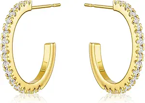 CHESKY Large Rhinestone Post Open Hoop Earrings - 14k Gold Thin Cubic Zirconia Round Hoops 15/20/25/40/50mm Hypoallergenic Sparkly Earrings for Women Trendy Jewelry Gifts
