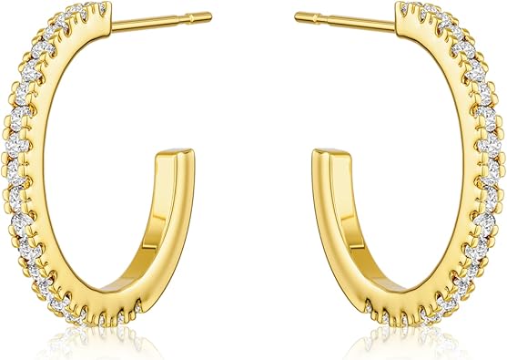 CHESKY Large Rhinestone Post Open Hoop Earrings - 14k Gold Thin Cubic Zirconia Round Hoops 15/20/25/40/50mm Hypoallergenic Sparkly Earrings for Women Trendy Jewelry Gifts