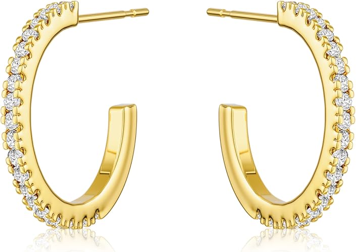 CHESKY Large Rhinestone Post Open Hoop Earrings - 14k Gold Thin Cubic Zirconia Round Hoops 15/20/25/40/50mm Hypoallergenic Sparkly Earrings for Women Trendy Jewelry Gifts