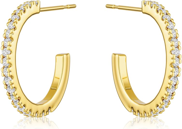 CHESKY Large Rhinestone Post Open Hoop Earrings - 14k Gold Thin Cubic Zirconia Round Hoops 15/20/25/40/50mm Hypoallergenic Sparkly Earrings for Women Trendy Jewelry Gifts