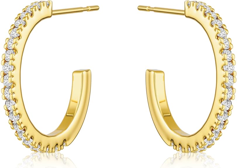 CHESKY Large Rhinestone Post Open Hoop Earrings - 14k Gold Thin Cubic Zirconia Round Hoops 15/20/25/40/50mm Hypoallergenic Sparkly Earrings for Women Trendy Jewelry Gifts