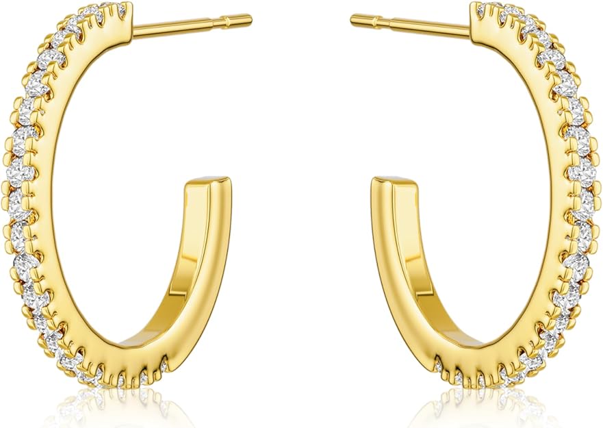 CHESKY Large Rhinestone Post Open Hoop Earrings - 14k Gold Thin Cubic Zirconia Round Hoops 15/20/25/40/50mm Hypoallergenic Sparkly Earrings for Women Trendy Jewelry Gifts