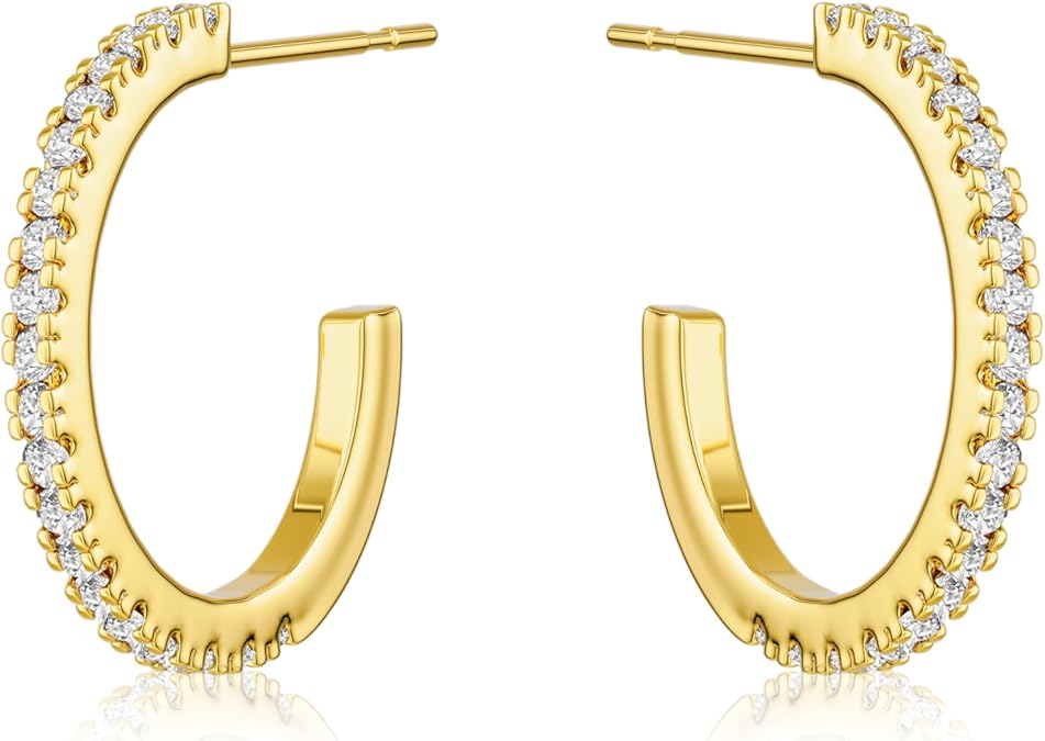 CHESKY Large Rhinestone Post Open Hoop Earrings - 14k Gold Thin Cubic Zirconia Round Hoops 15/20/25/40/50mm Hypoallergenic Sparkly Earrings for Women Trendy Jewelry Gifts