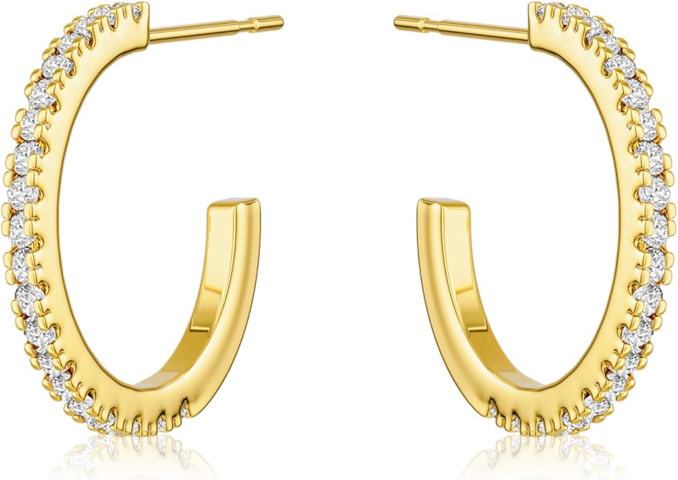 CHESKY Large Rhinestone Post Open Hoop Earrings - 14k Gold Thin Cubic Zirconia Round Hoops 15/20/25/40/50mm Hypoallergenic Sparkly Earrings for Women Trendy Jewelry Gifts