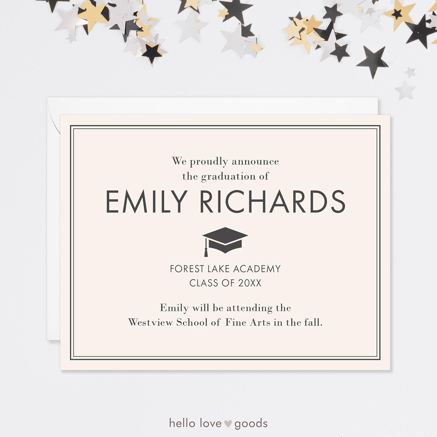 Modern Personalized High School or College Graduation Announcements, 5.5x4.25 Grad Announcements with Premium Envelopes (Cream)
