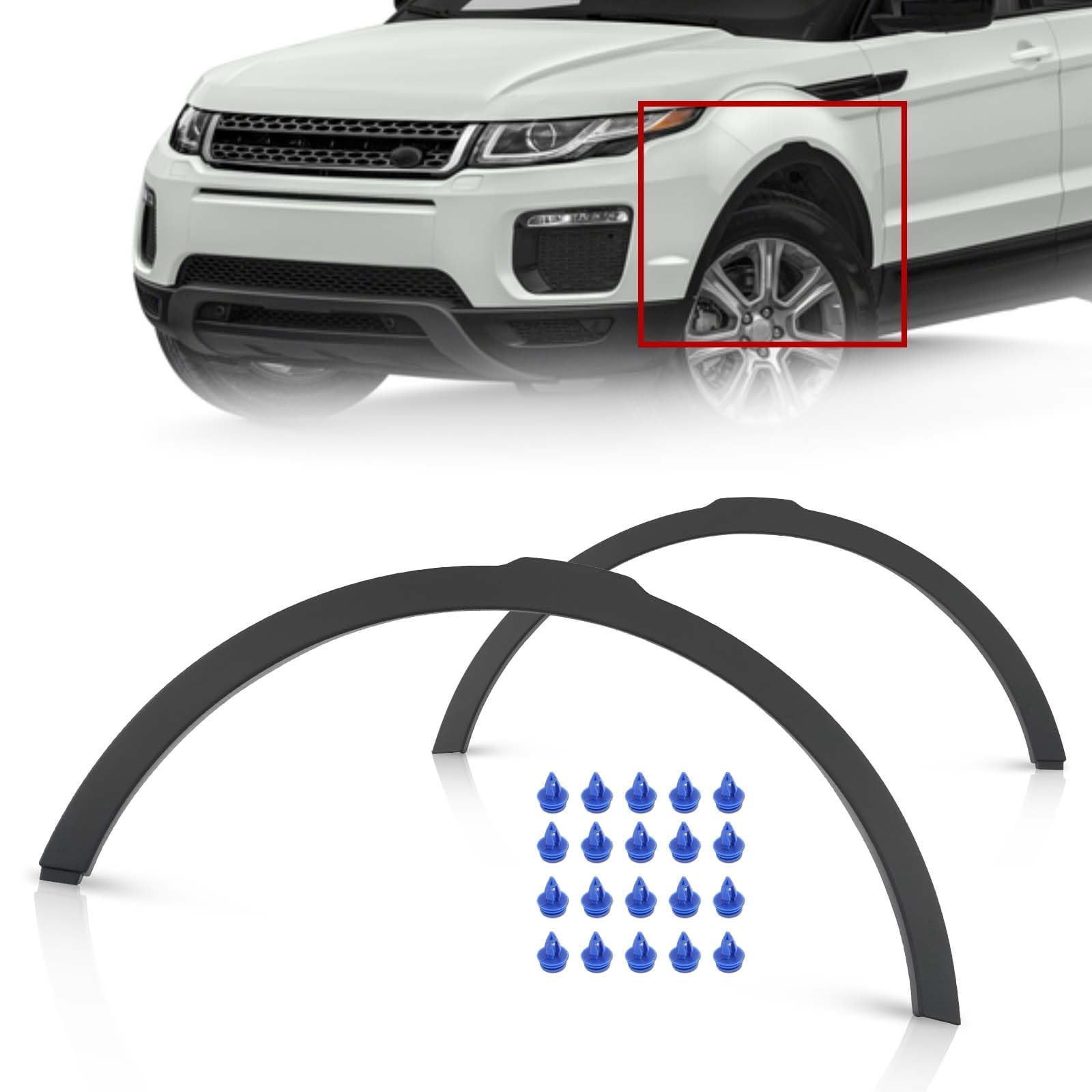 KARPAL Pair Left and Right Side Front Fender Wheel Arch Molding Fit for 2012-2017 Range Rover Evoque W/O Hole LR044280+LR044278,LR036053+LR036052