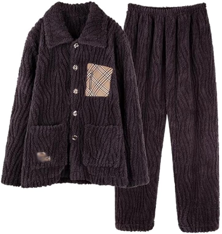 Thickened loungewear suit winter men's lapel pajamas coral fleece facecloth