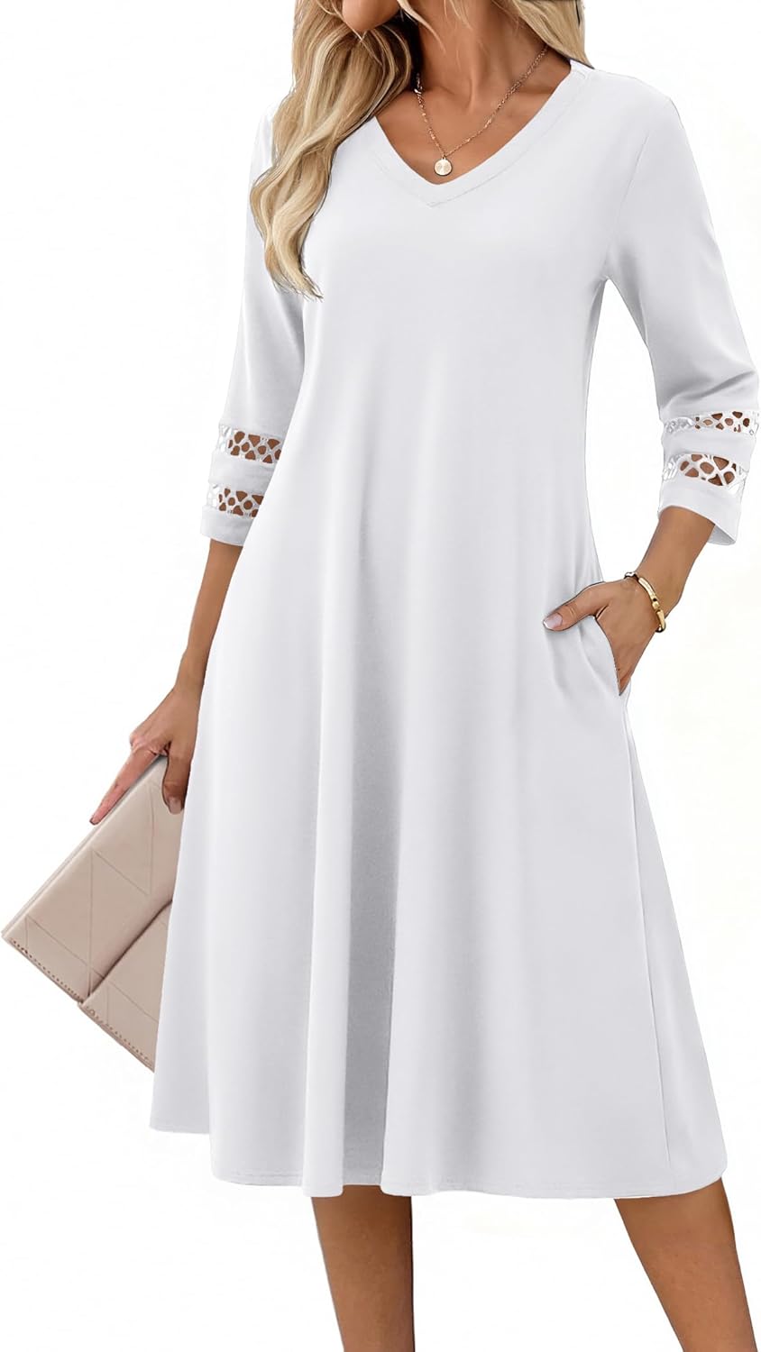Zeagoo Women Casual Dress 3/4 Sleeve Casual Loose Midi Dress