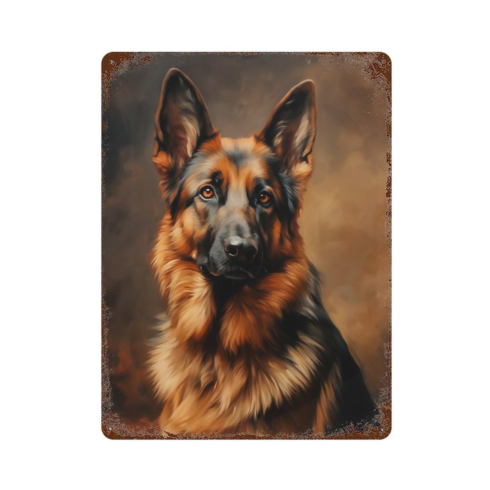 Rust Effect German Shepherd Portrait Decorative Tin Sign 15.7"x11.8", Rustic Home Decor for Cafe, Home Bar And Lounge Decor