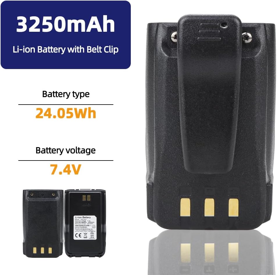 7.4V 3250mAh QB-44HL BP-878T Li-ion Battery with Belt Clip for Anytone AT-D878UV Plus D878UV D868UV D858 BTECH DMR-6X2 Radio(2 Pack)