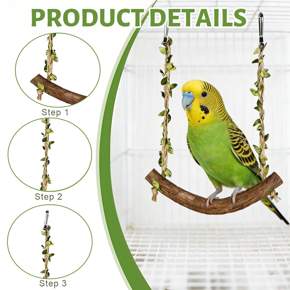 2 Pièces Balançoire en Bois pour Perroquet,Jouet Perroquet,Perchoir à Suspendre,Jouets pour Oiseaux,Accessoires pour Perruches,Calopsittes,Inséparables,Perruches,Petits et Moyens Oiseaux