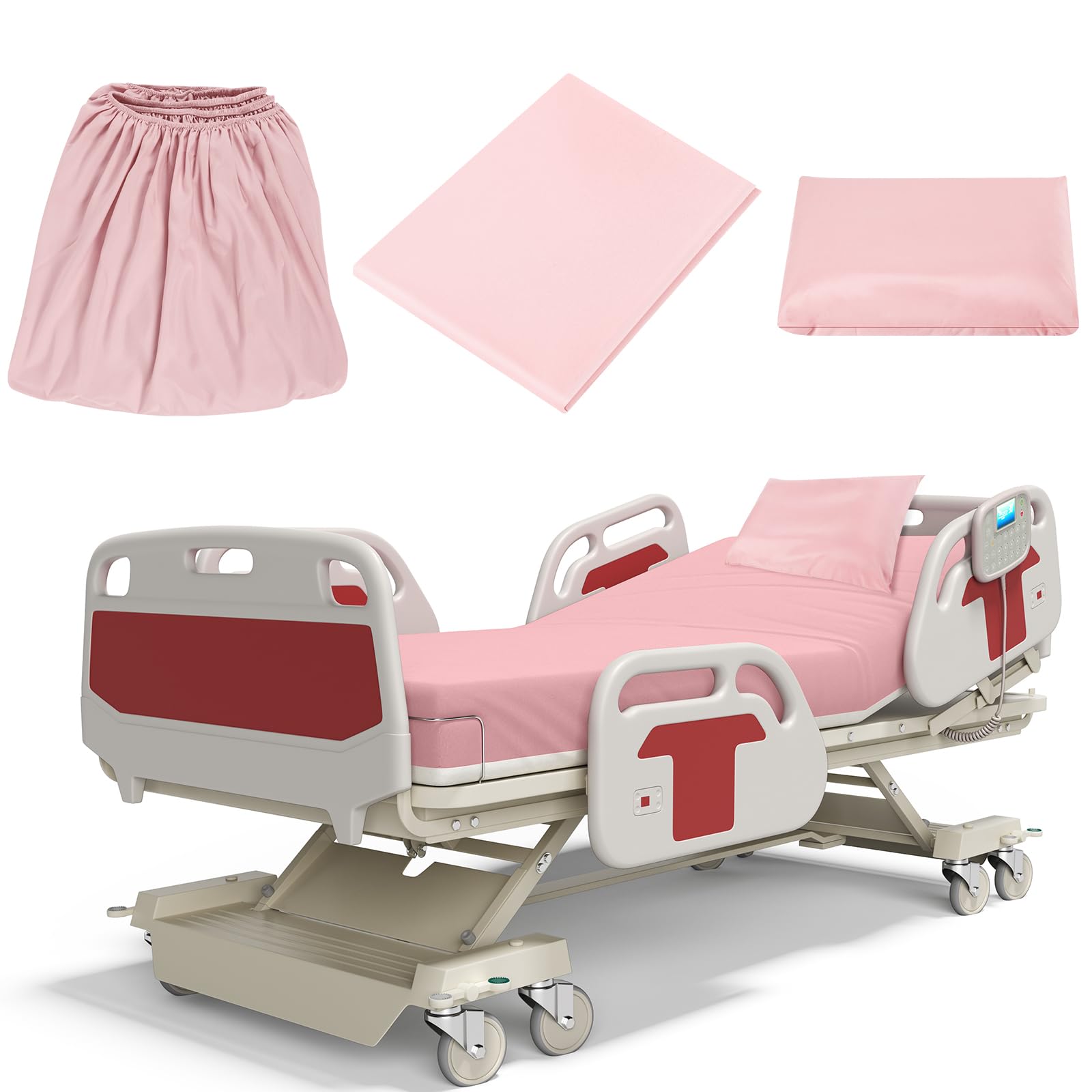 Moukeren 3 Pcs Hospital Bed Sheets Set, Pink