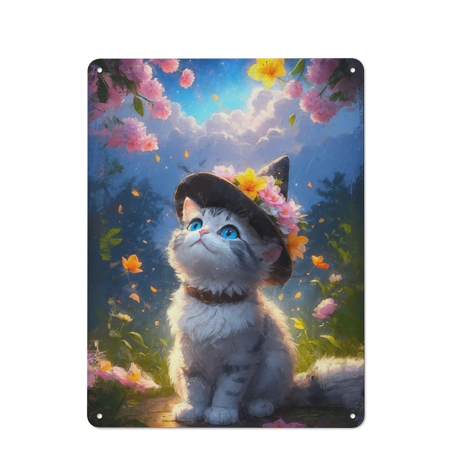 Junmoney Kitten In The Witch Hat Vintage-Inspired Tin Sign 40X30cm For Garage Or Workshop, For Garage, Workshop And Man Cave Decoration