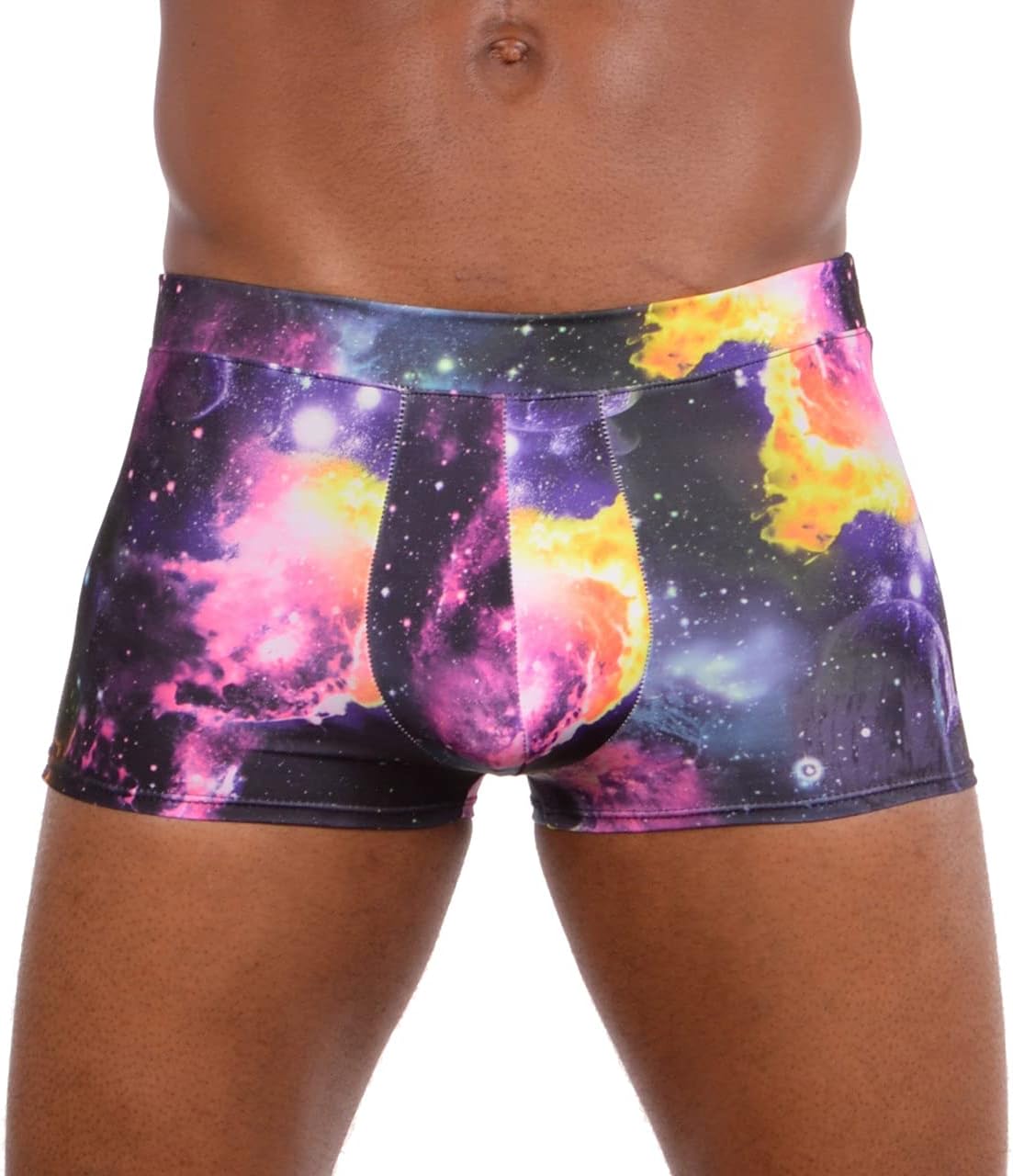 / Funstigators Festival Clothing: Men's Holographic Brief Booty Shorts with Front Pouch - Made in USA