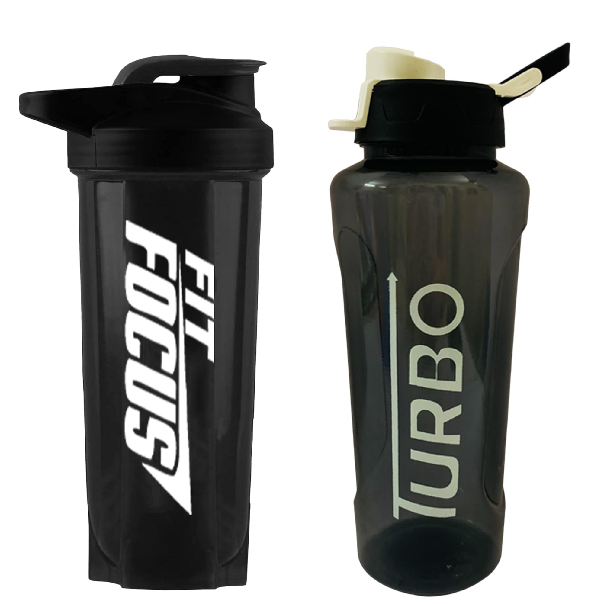 Provides you best combo for FitFocus Protien Shaker(700ml) and Turbo water bottle(600ml) to hydrate your body.Gym shaker and Turbo Bottle Men and Women. (Black+Black)-image-27