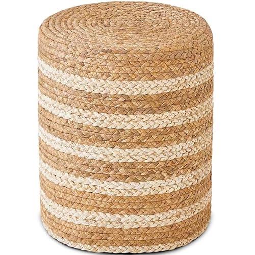 Wimarsbon Ottoman Natural Seagrass Foot Rest Stool Hand Weave Round Foot Stool Pouf Boho Vanity Stools with Non-Skid Mat for Living Room Bedroom Hallway