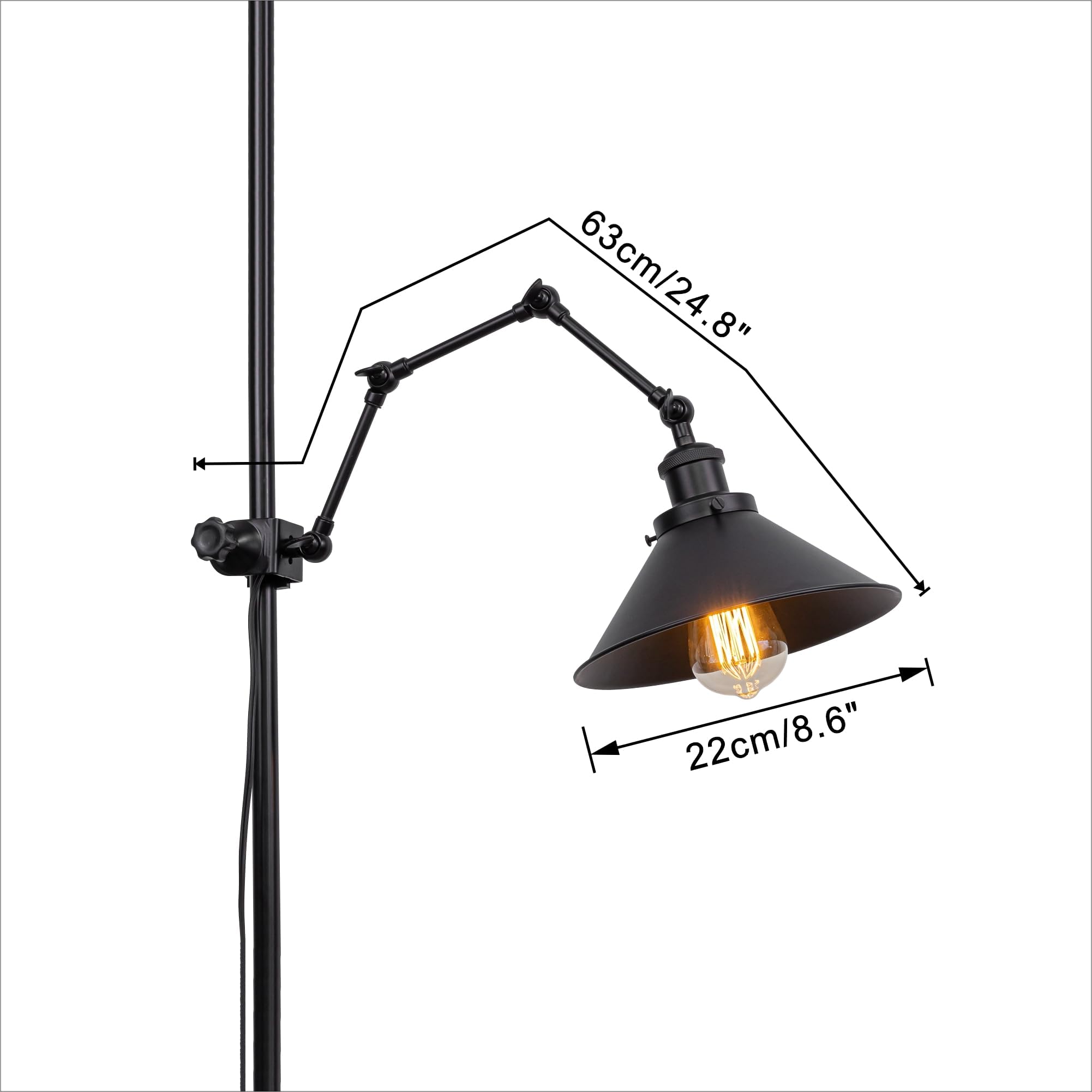 Schreibtischlampe mit Kabelschalter, Schwenkbar, Klemmlampe mit Schwenkarm und E27 Fassung für Bett und Schreibtisch, Klemmleuchte aus Metall in Schwarz,BD2795-ZX