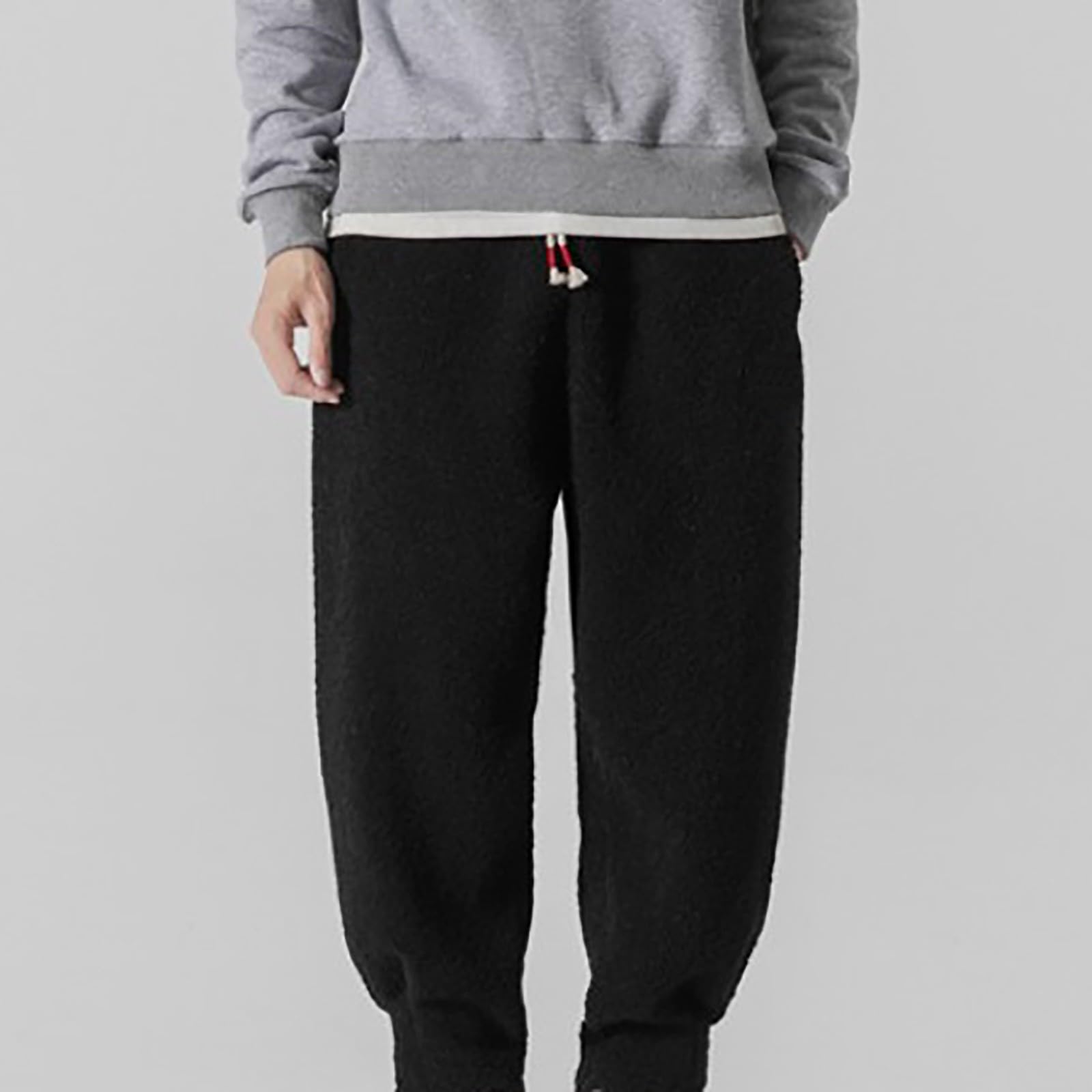 Pantalones deportivos suaves para hombre, pantalones mullidos para hombre, pantalones cálidos para correr, pantalones térmicos de invierno, pantalones deportivos acogedores con cordón de