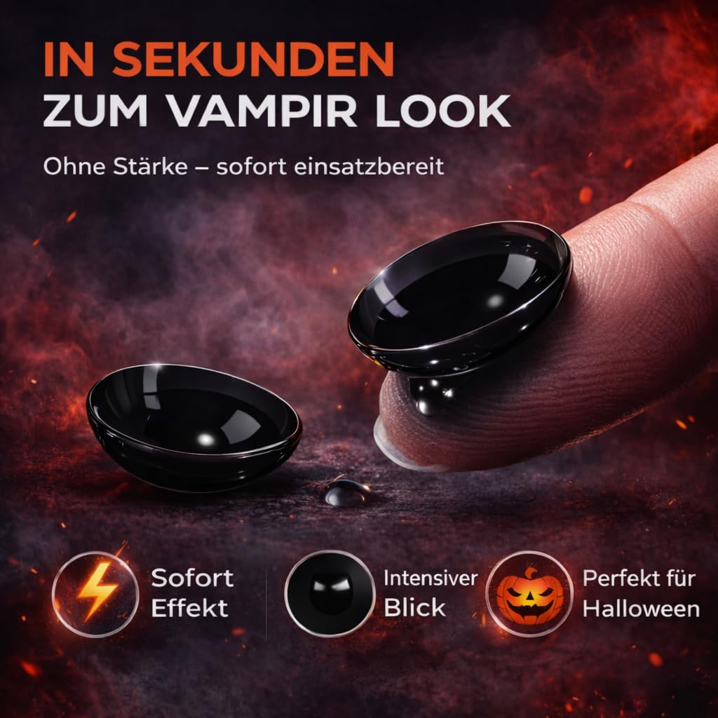 Lentes de contacto de color negro y lentes de contacto certificados - Lentes de contacto diarios espeluznantes para Halloween y Carnaval - Sin receta - Vampiro y Drácula (Negro)