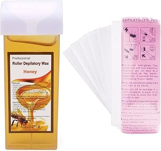 Roll On Honey Wax Depilatory Soft Wax Roller Refill Waxing Kit with 100 Pcs Strips Waxing Cartridge Refill for Hair Removal, Body Waxing Leg and Arms