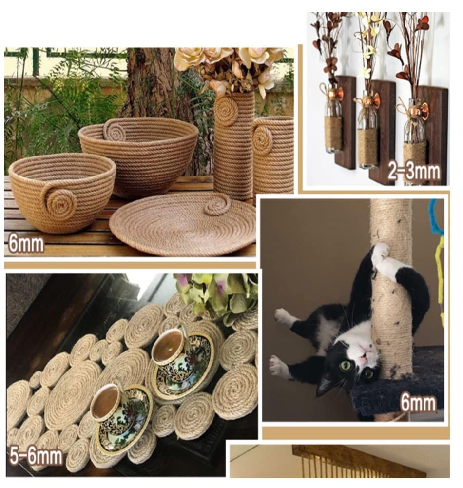 Corda di Canapa Durevole Corda di spago di Iuta da Giardino per Fai da Te Cat Giardinaggio Raggruppamento e Appeso a Parete Corda di Canapa Intrecciata Decorativa Corda Nautica