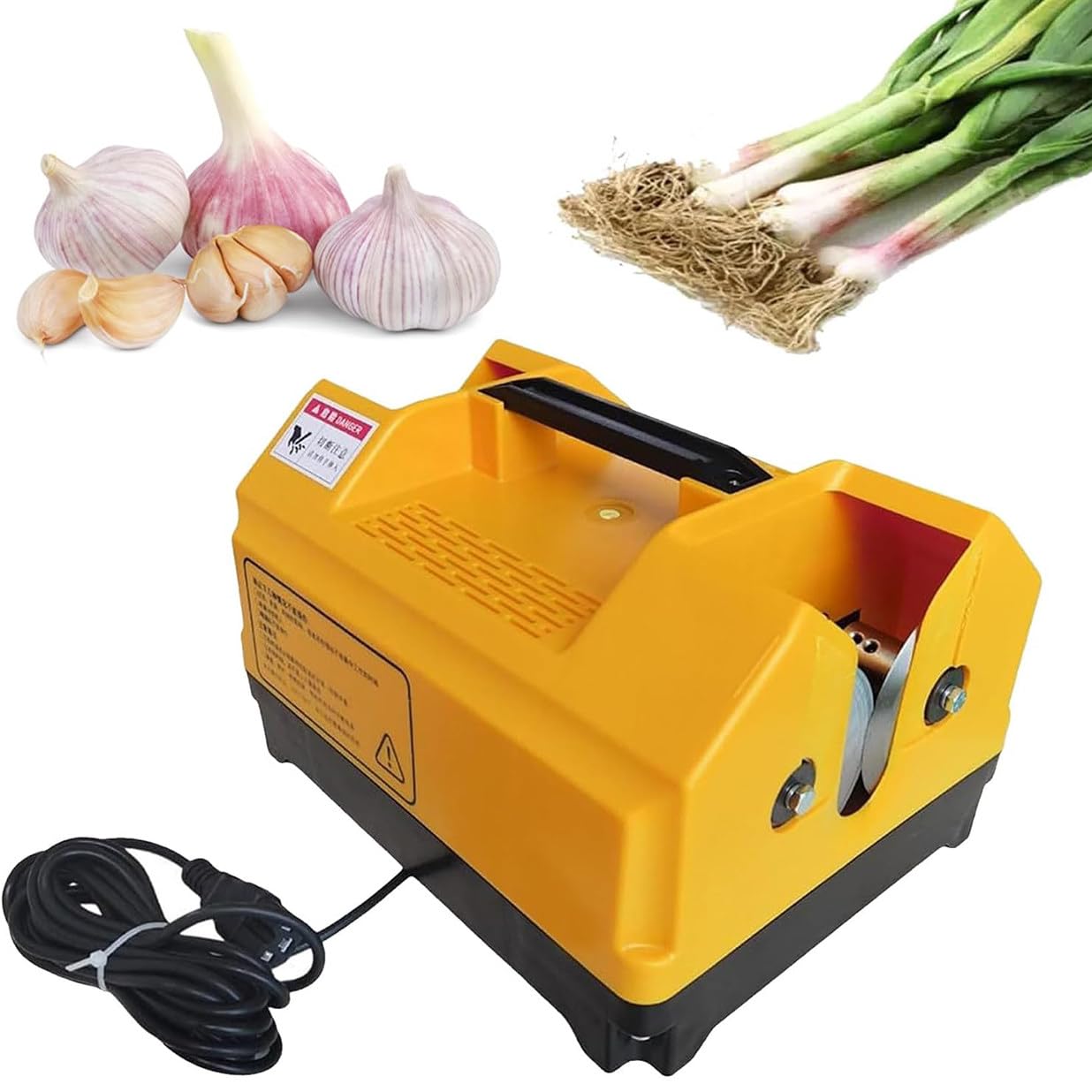 BOOZXCV Electric Garlic Root, Bilateral Garlic Root Stem, Garlic Top Tails Remover Machine, Cut Beard and Roots, Green Onions Beard (Yellow)