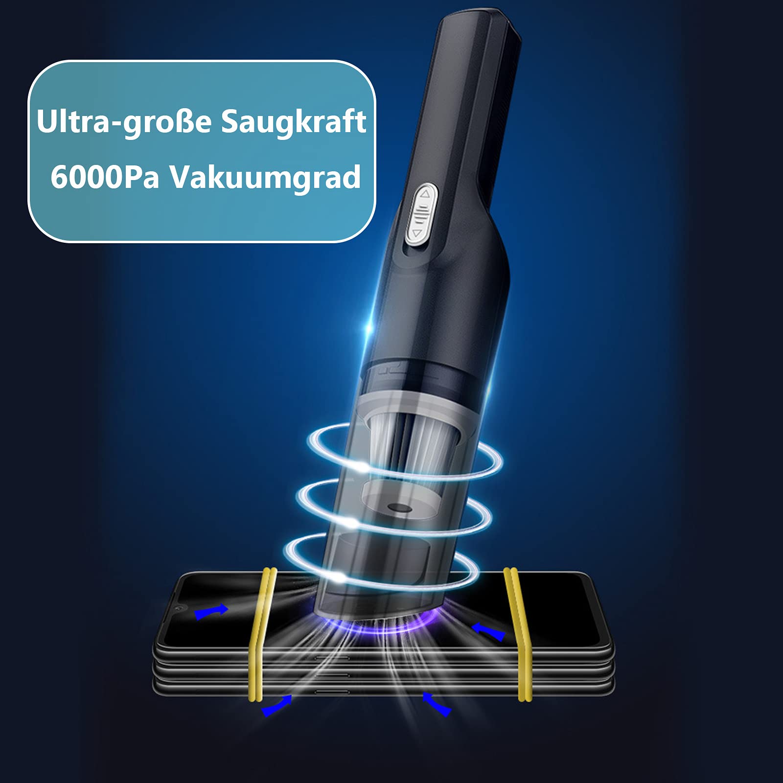 Odkurzacz ręczny, 6000 PA, wydajny odkurzacz samochodowy, 120 W, bezprzewodowy odkurzacz samochodowy, z akumulatorem 4000 mAh, do sierści zwierząt, samochodu, kuchni, laptopa, czyszczenia klawiatury