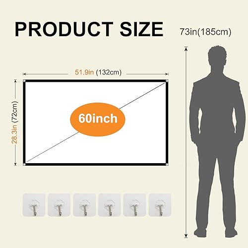 Miniatura 2 de Pantalla de proyector plegable de 60 pulgadas, XINLEMY 4K 169 HD, pantalla de proyección portátil de cine de doble cara para cine en casa, patio