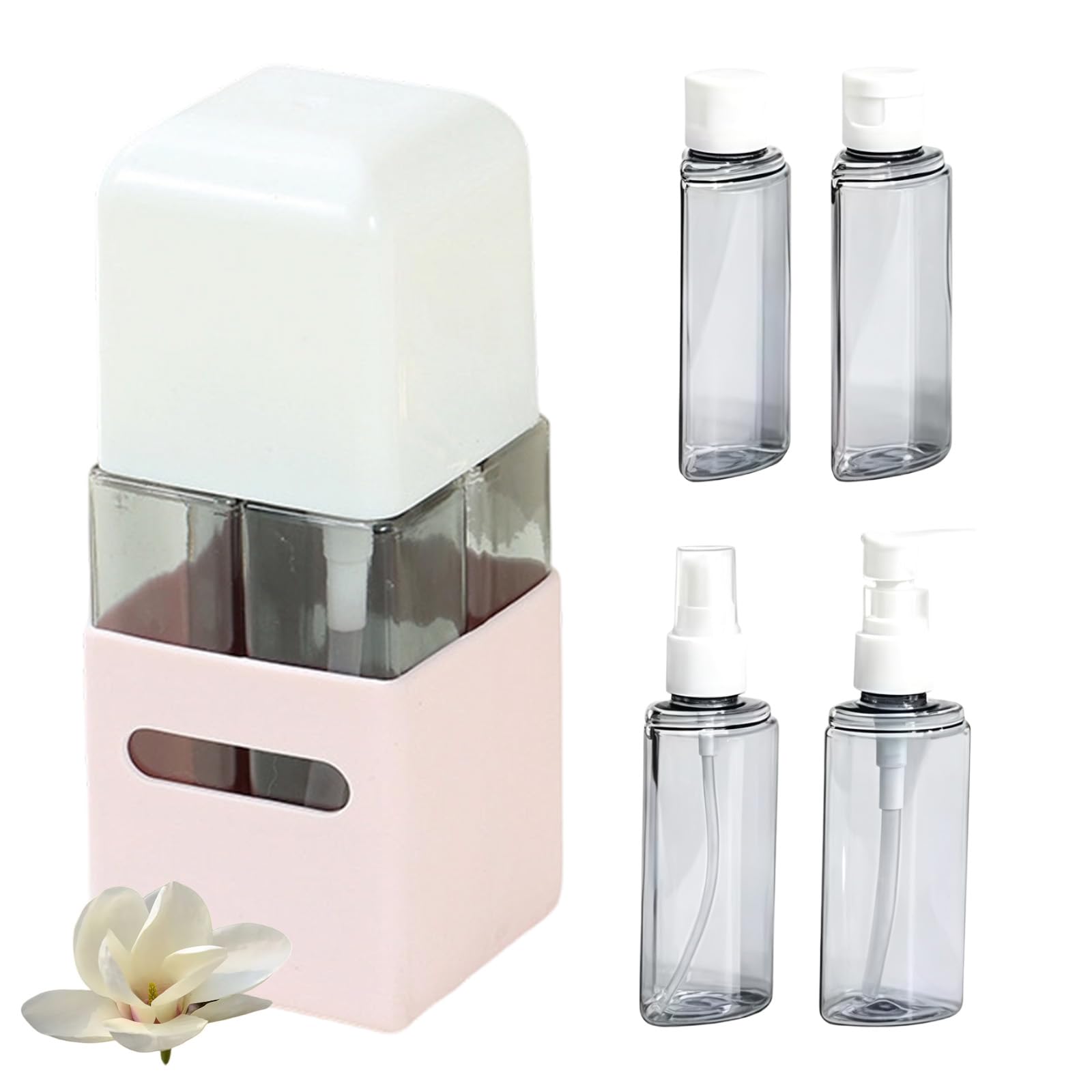 mondpfote 4 in 1 Travel Dispenser Bottle-Refillable Leakproof Rotatable Travel Dispenser Bottle,Four in One Travel Bottles for Toiletries,Portable Travel Toiletry Container for Airport (D,Square)