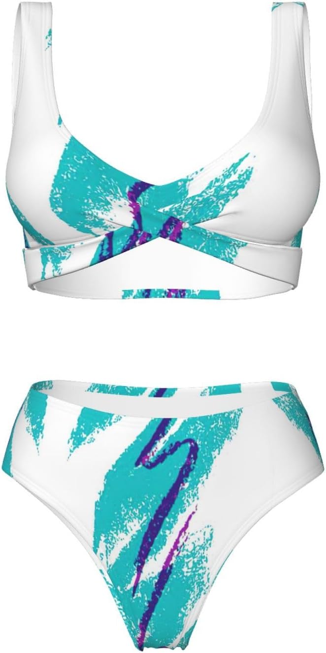 90'S Cup Design Print Women's High Waisted Sport Bathing Suits Bikini Sets Sexy Push Up Two Piece Swimsuits