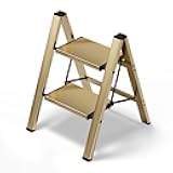 HillhutApex 2 Step Stool, Aluminum Foldable Step Ladder, Lightweight Stable Stool with Wide Non-Slip Pedals, 330lbs Bearing Capacity Ladder for Office,Home,Kitchen - Gold