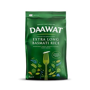 DAAWAT Extra Long Basmati Rice Exceptional Length Aromatic Flavour Fluffy Grains Elongates up to 24 mm when Cooked Non-Stick Ideal for Biryani and Pulao - 5 kg