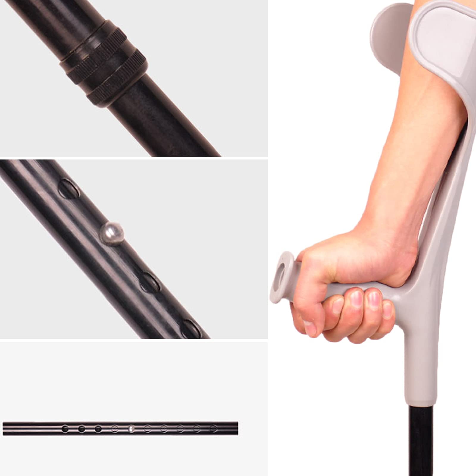 Muletas de Aluminio para antebrazo, muletas Plegables Plateadas/Negras para Adultos con Puntas Antideslizantes, muletas para Caminar, ayudas ergonómicas Ajustables para Caminar