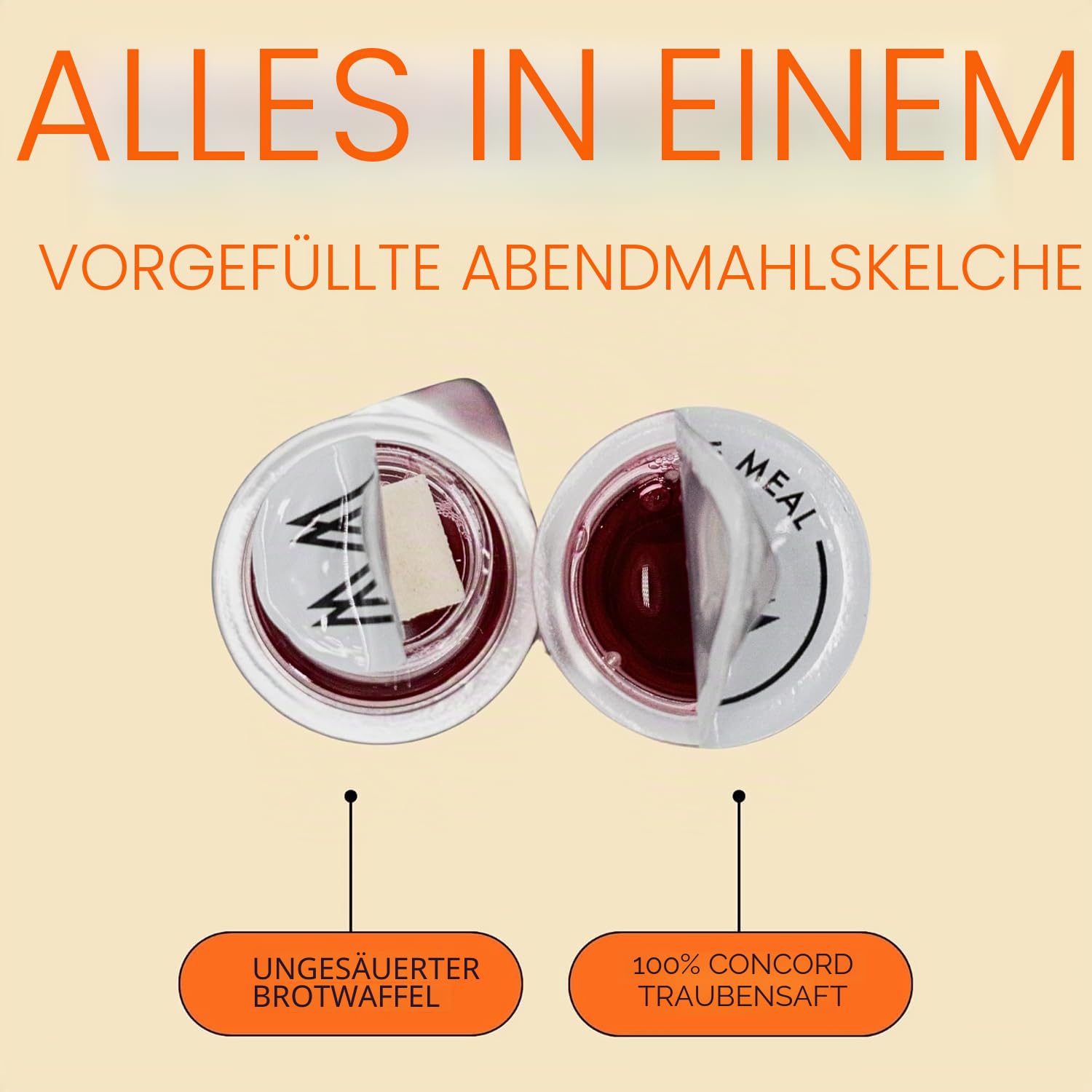 Miracle Meal Communion Plus + Cups vereinfachen Ihr Kommunionerlebnis, 100er-Packung, mit Concord-Traubensaft und Weizenwaffel
