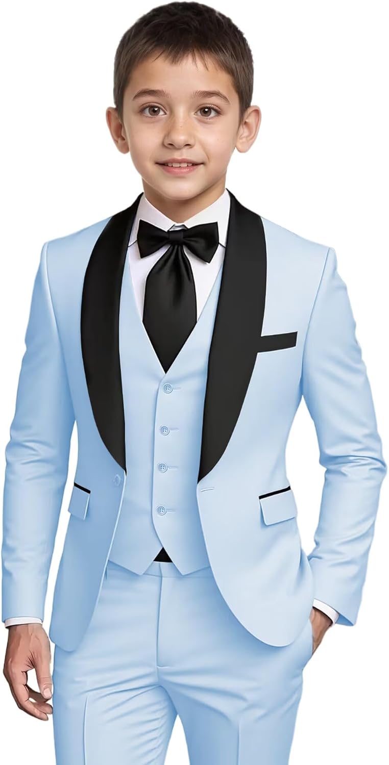 Kids Suits for Boys Wedding Prom Boy Tuxedo Outfit 3Pc Boy's Dress Suit Shawl Collar Blazer Vest Pants Set for Party
